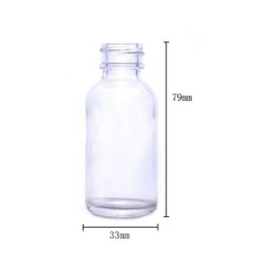 Frasco Boston transparente de 1 oz com tampa de conta-gotas